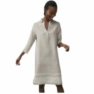 White Label The White Company Dove Grey Linen Border Hem Stripe Shirt Dress. 10